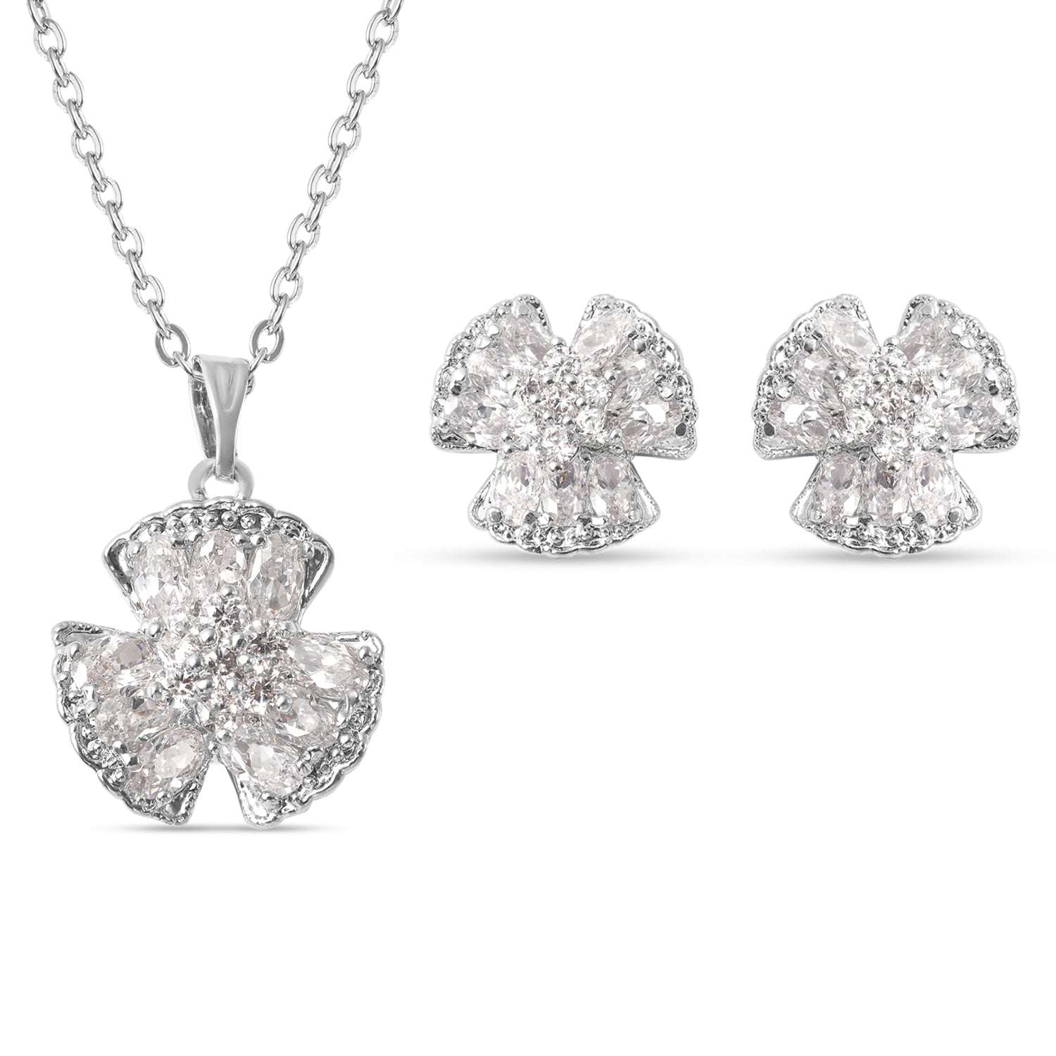 2er-Set Weißer Zirkonia Ohrringe und Anhänger mit Kette 40+5 cm Edelstahl, Rosefarben ca. 4,50 ct