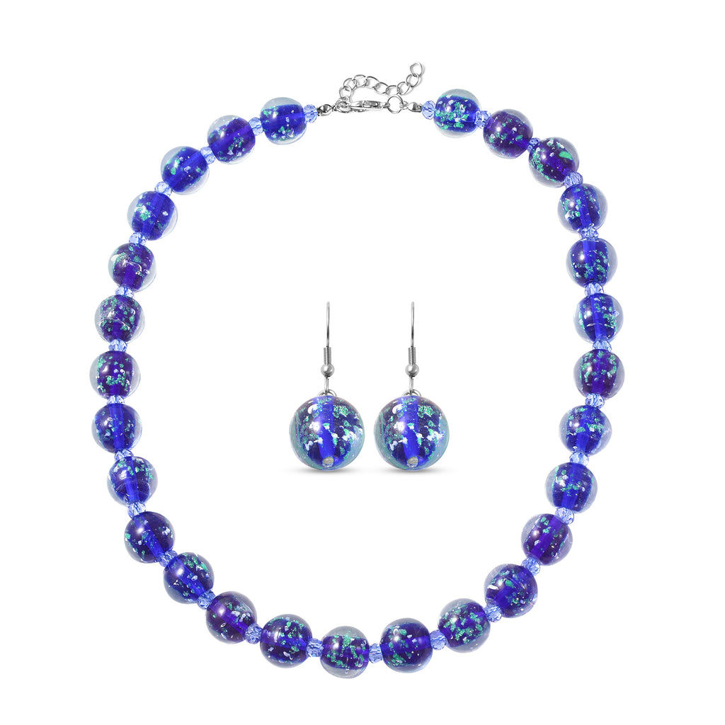 Murano-Stil - blaue Glas-Halskette und Ohrringe