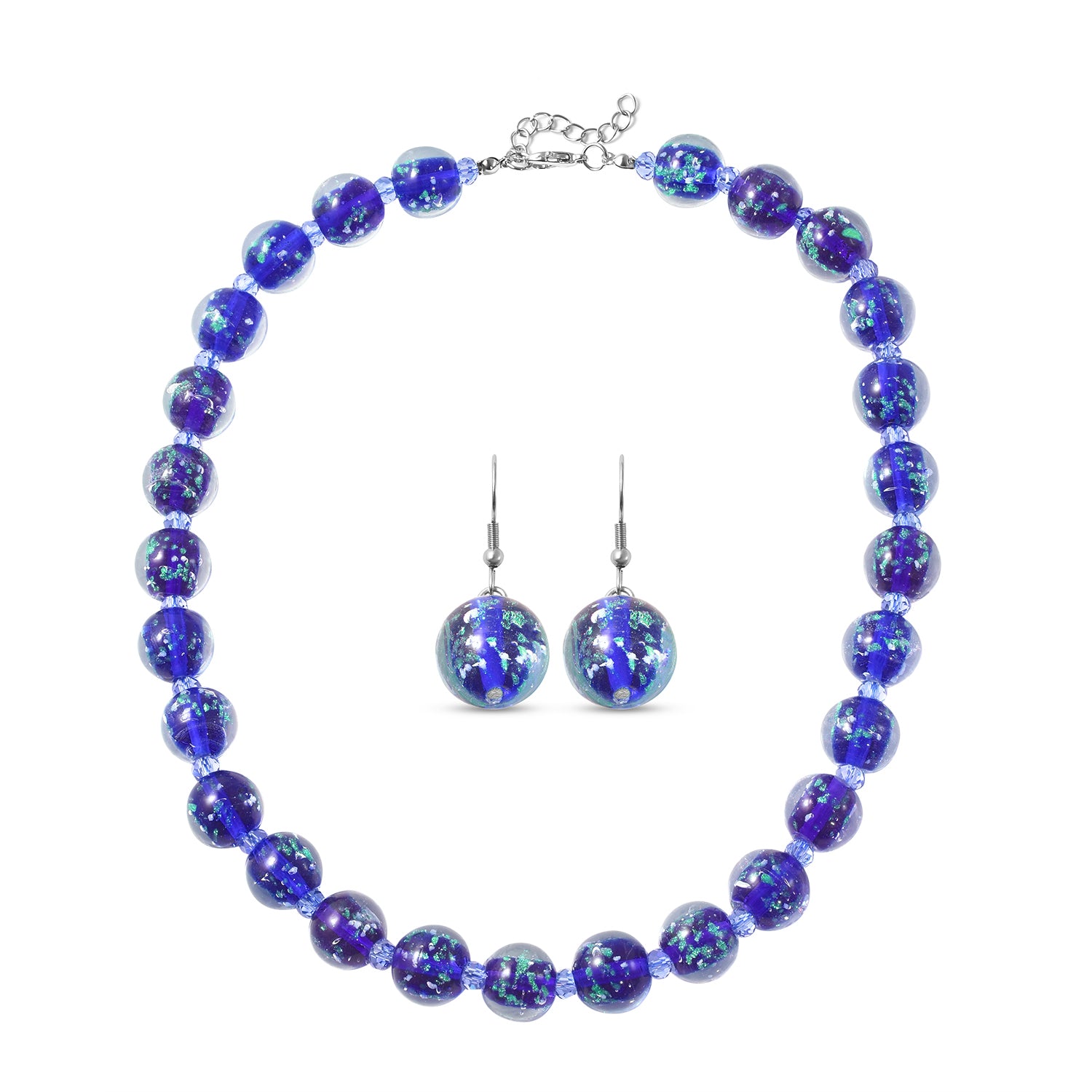 Murano-Stil - blaue Glas-Halskette und Ohrringe