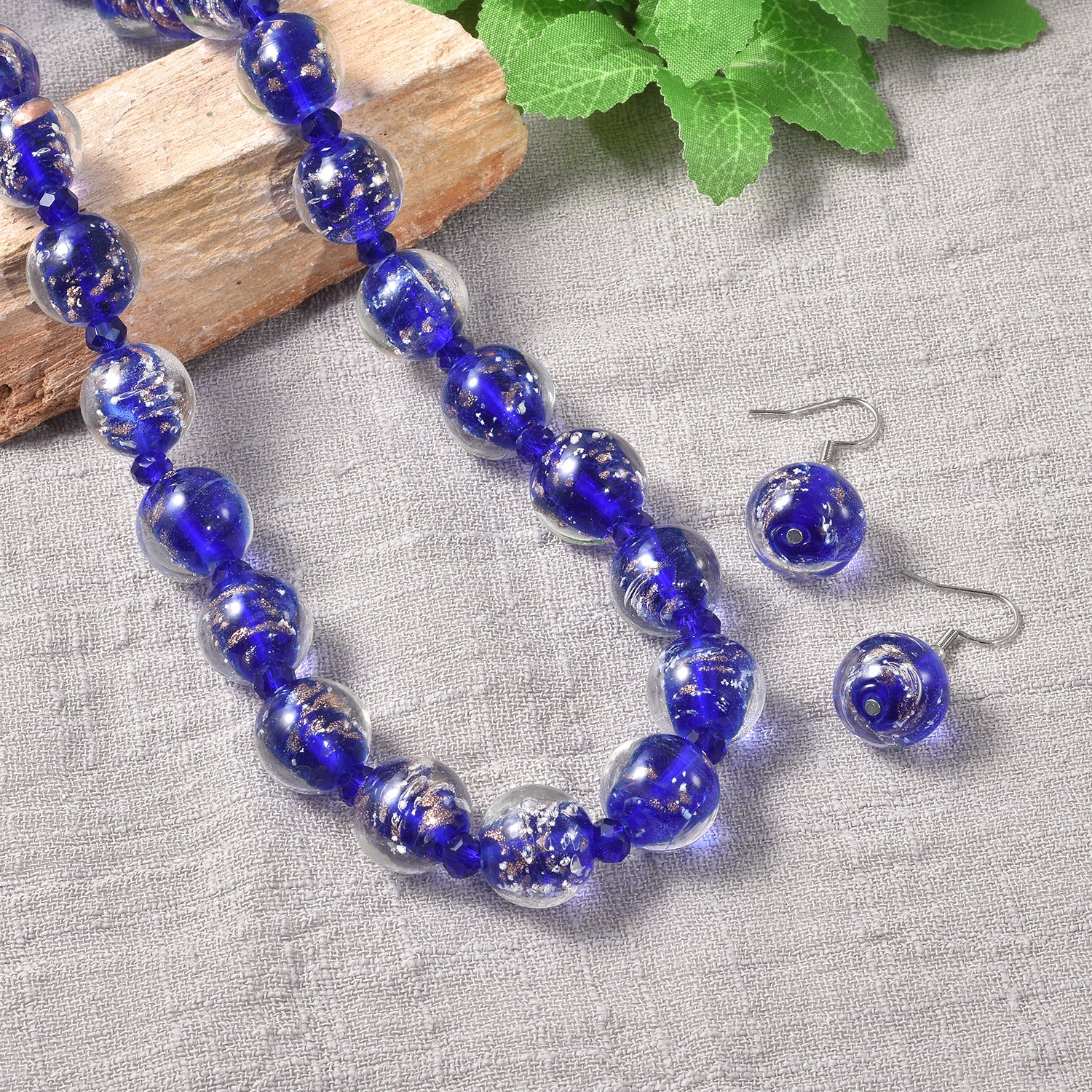 Murano-Stil - blaue Glas-Halskette und Ohrringe