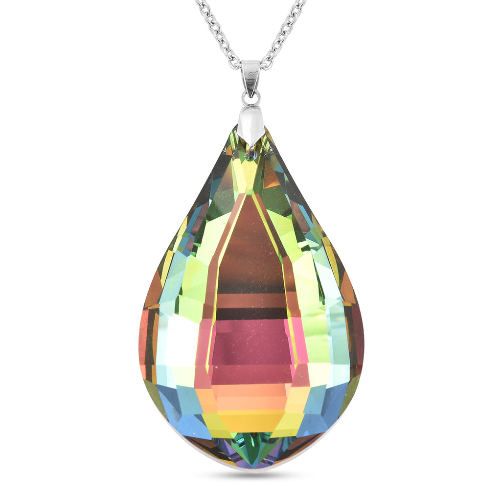 Glas Anhänger mit Kette, Grün Tropfen, Edelstahl ca. 240.00 ct