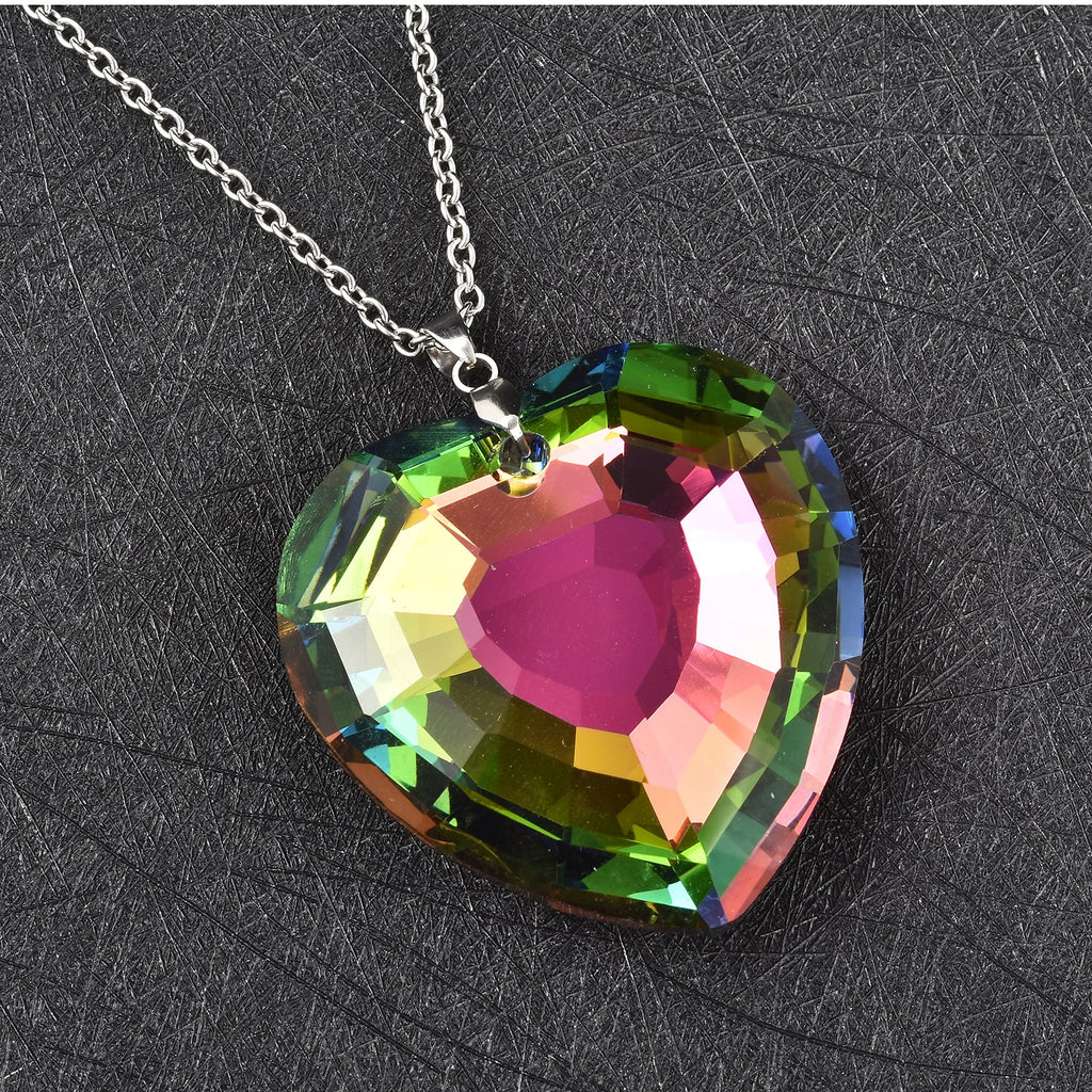 Glas-Anhänger mit Kette, Grün Herz, Edelstahl ca. 165,00 ct
