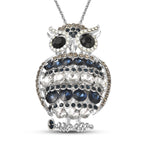 Mehrfarbige Kristall und Glas Eulen-Brosche, Anhänger mit Kette, 60 cm, silberfarben ca. 4,00 ct