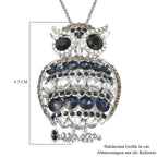 Mehrfarbige Kristall und Glas Eulen-Brosche, Anhänger mit Kette, 60 cm, silberfarben ca. 4,00 ct