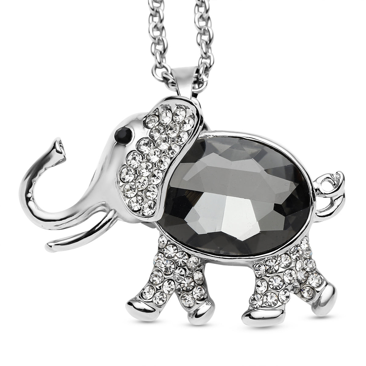 Mehrfarbiger Kristall Elefant-Anhänger mit Kette, ca. 74+5 cm, silberfarben