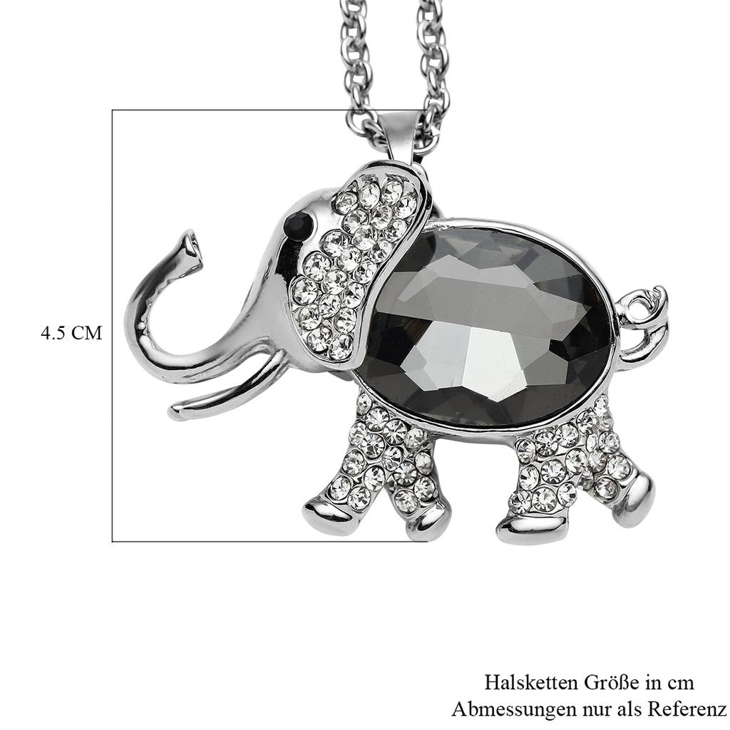 Mehrfarbiger Kristall Elefant-Anhänger mit Kette, ca. 74+5 cm, silberfarben