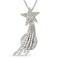 Weiße Kristall Sternschnuppen-Brosche, Anhänger mit Kette, 60 cm, silberfarben ca. 4,00 ct