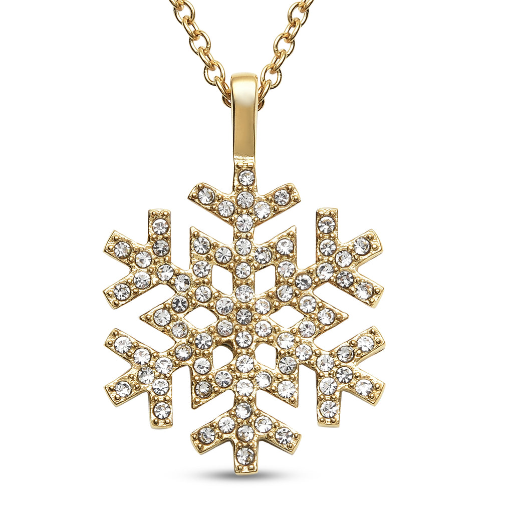Weiße Kristall Schneeflocken-Halskette, 50 cm, Edelstahl goldfarben ca. 0.20 ct