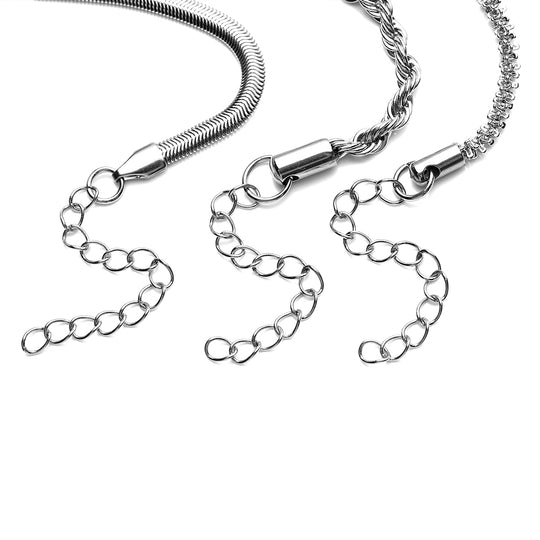 3er-Set Kordel, Franko und Panzer Stil Armbänder, ca. 19 cm, 316L Edelstahl