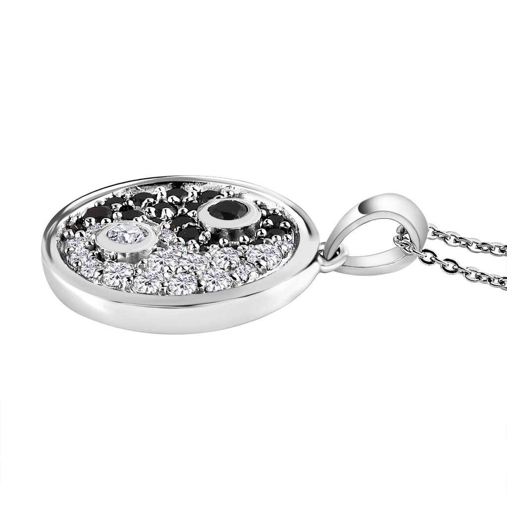 Weißer Zirkon und schwarzer Spinell Anhänger mit Kette, 925 Silber platiniert ca. 2,12 ct