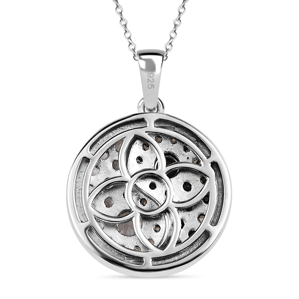 Weißer Zirkon und schwarzer Spinell Anhänger mit Kette, 925 Silber platiniert ca. 2,12 ct