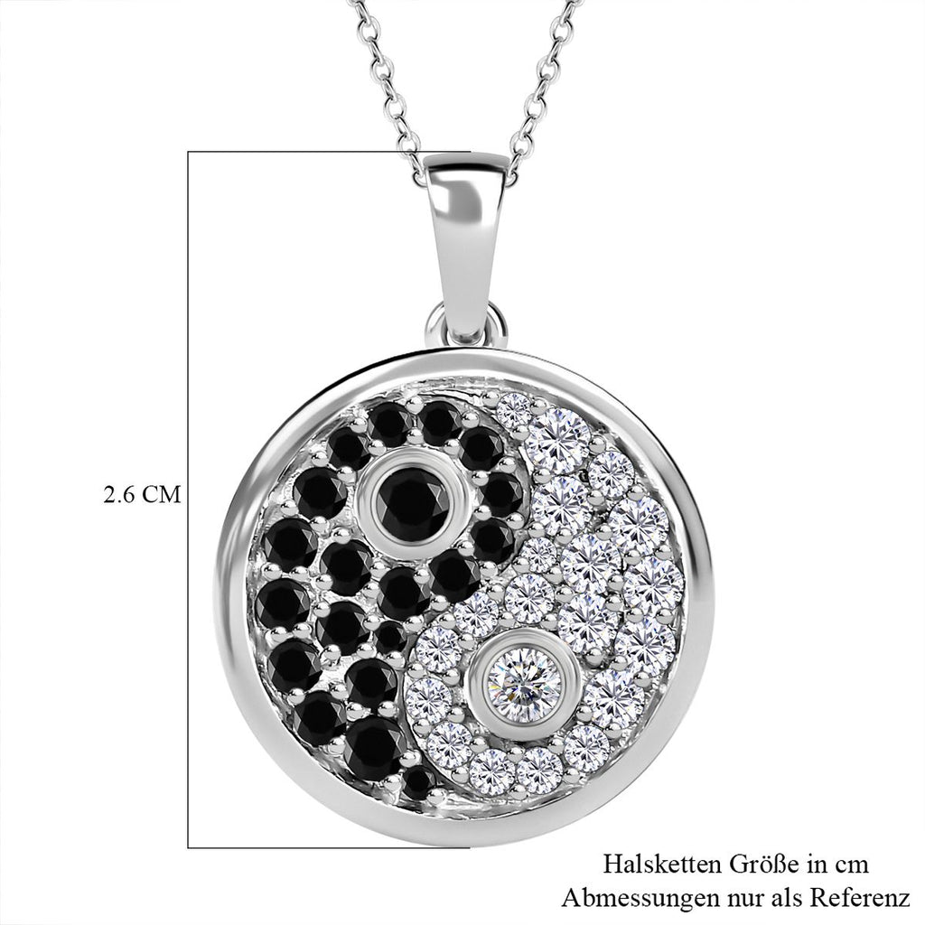 Weißer Zirkon und schwarzer Spinell Anhänger mit Kette, 925 Silber platiniert ca. 2,12 ct