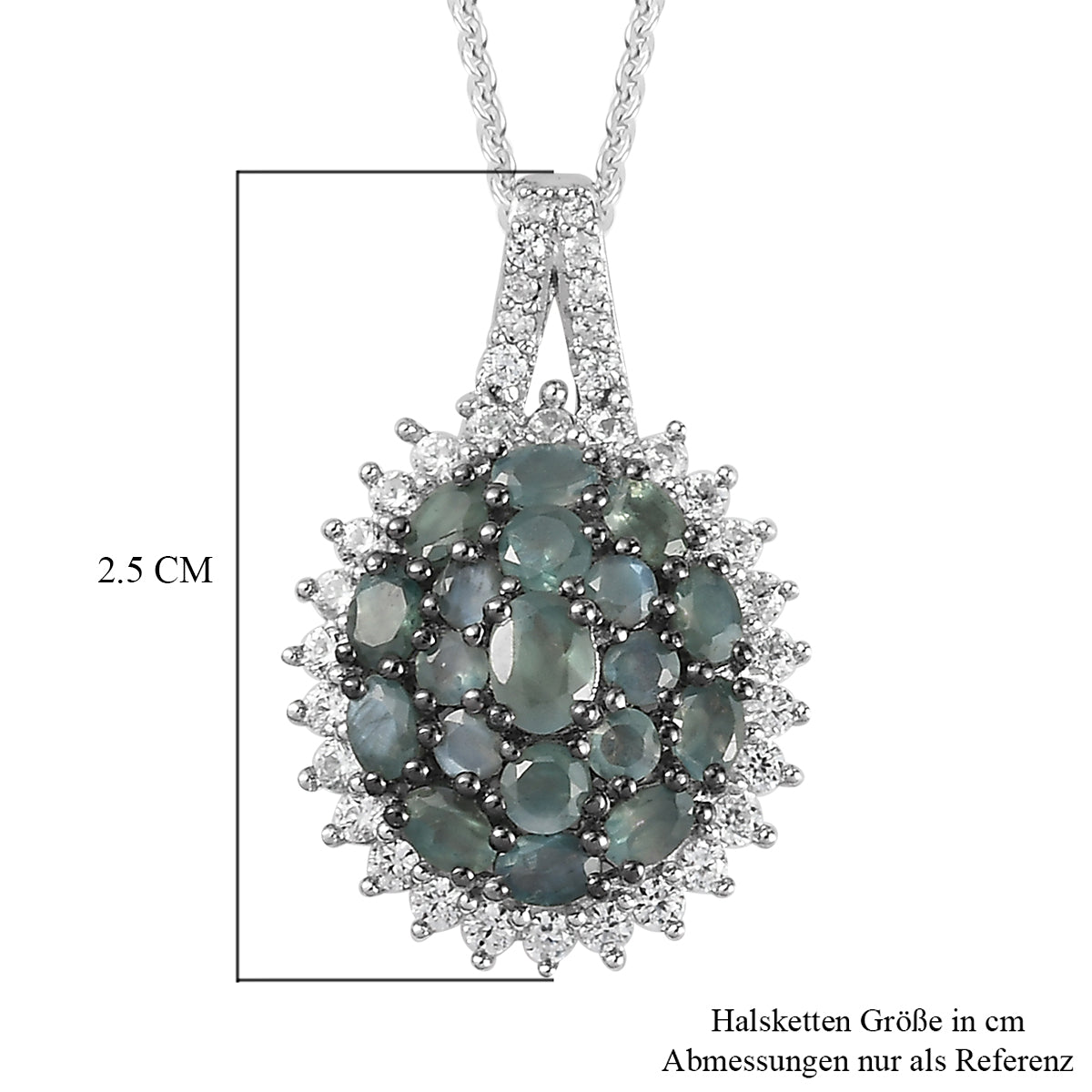 Alexandrit und Zirkon Anhänger mit Silberkette 50 cm 925 Silber platiniert ca. 2,02 ct