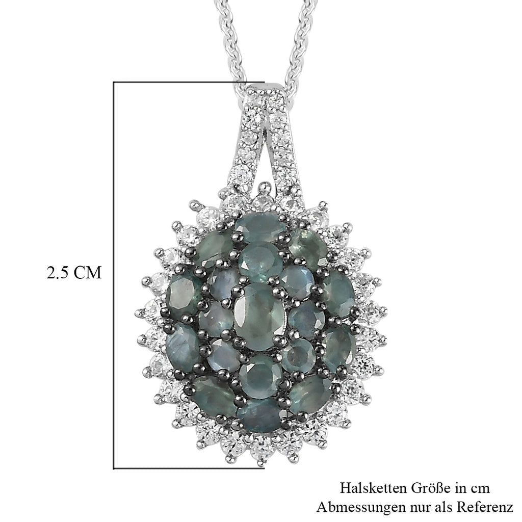 Alexandrit und Zirkon Anhänger mit Silberkette 50 cm 925 Silber platiniert ca. 2,02 ct