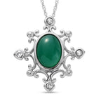 Grüner Onyx und Zirkon-Anhänger mit Kette, 50 cm, Edelstahl ca. 5,68 ct