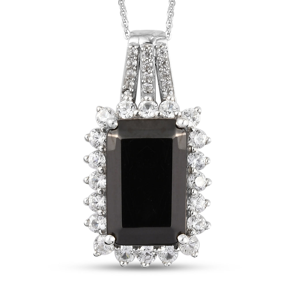 Elite Shungit und Zirkon Anhänger mit Silberkette 50 cm 925 Silber platiniert ca. 7,18 ct