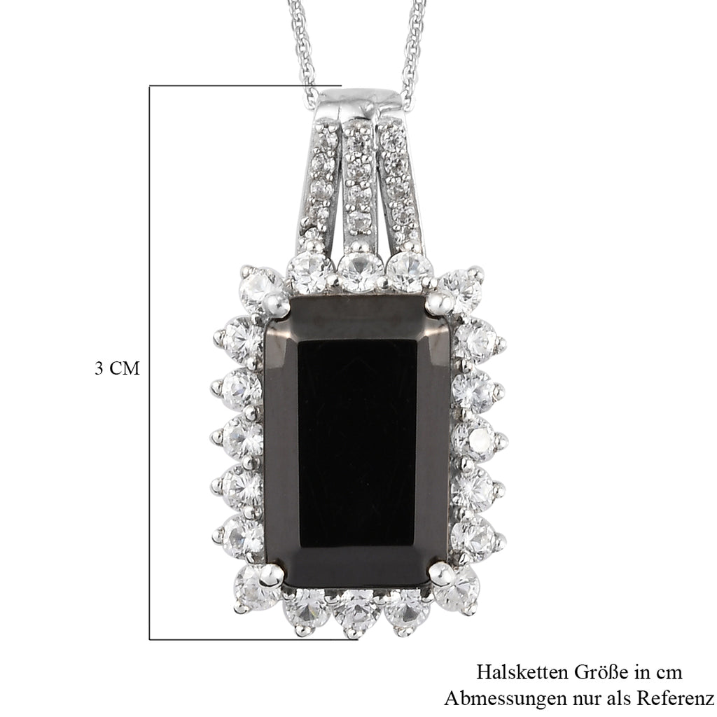 Elite Shungit und Zirkon Anhänger mit Silberkette 50 cm 925 Silber platiniert ca. 7,18 ct