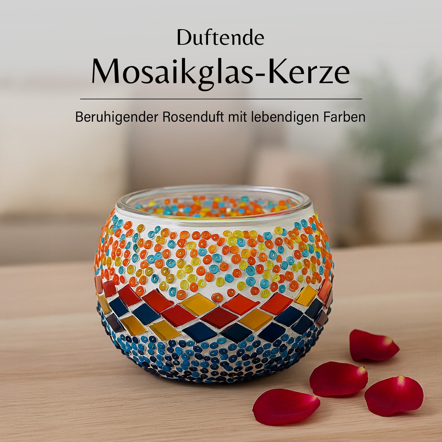 Handgefertigte Mosaikglas mit Sojawachs-Duftkerze 36 Std. Brenndauer 8ml natürliches Öl