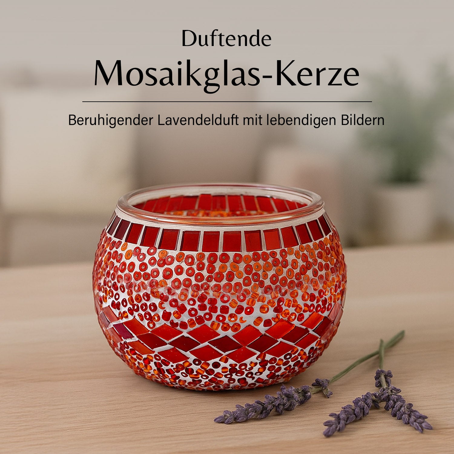 Handgefertigte Mosaikglas mit Sojawachs-Duftkerze 36 Std. Brenndauer 8ml natürliches Öl
