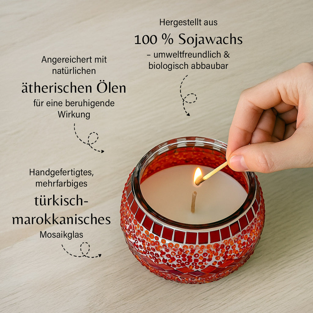 Handgefertigte Mosaikglas mit Sojawachs-Duftkerze 36 Std. Brenndauer 8ml natürliches Öl