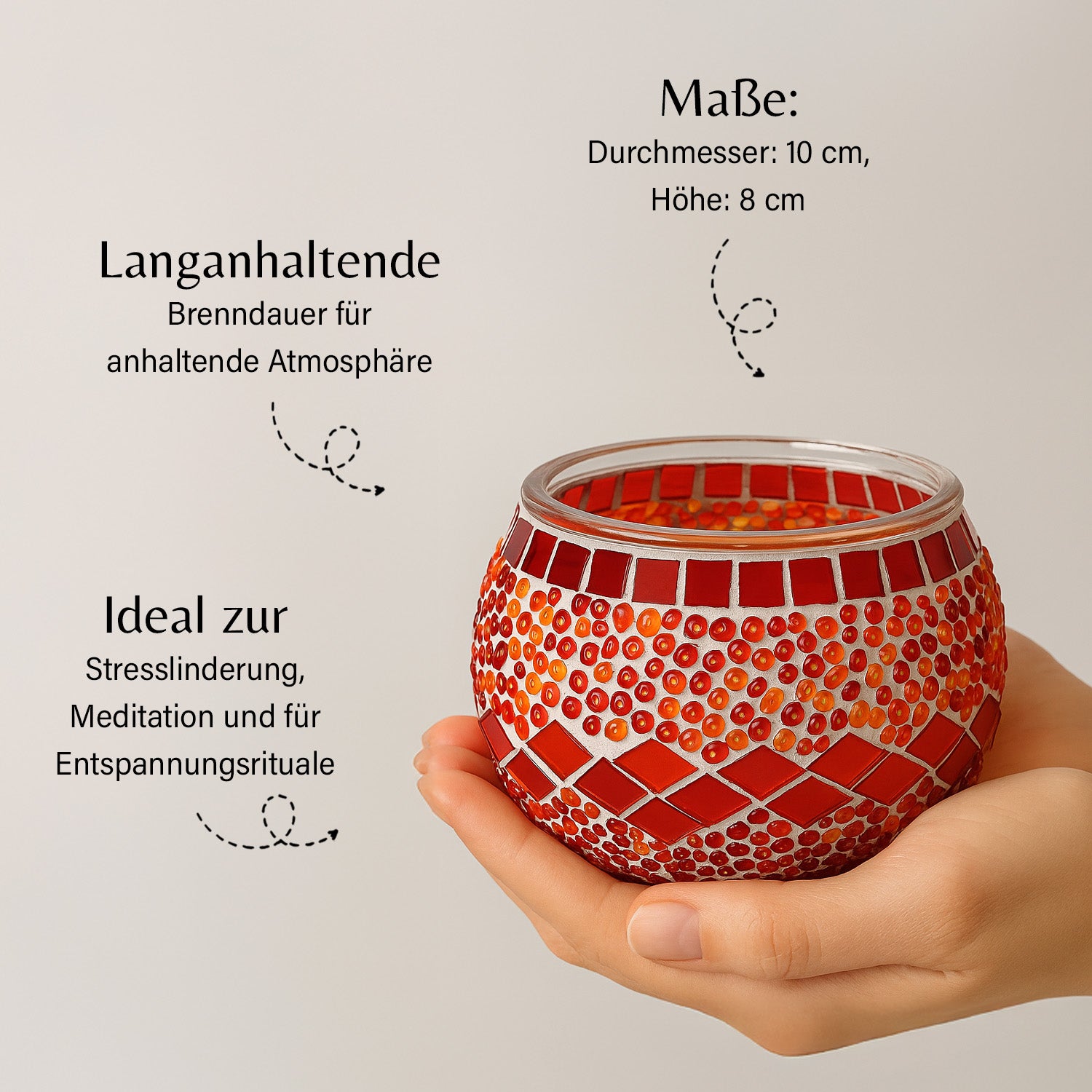 Handgefertigte Mosaikglas mit Sojawachs-Duftkerze 36 Std. Brenndauer 8ml natürliches Öl