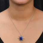 Lapislazuli und Zirkon-Anhänger mit Kette, 50 cm, Edelstahl ca. 6,80 ct