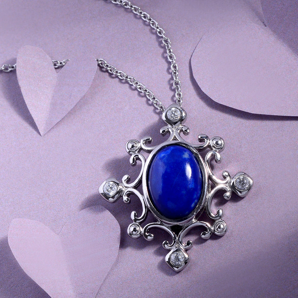 Lapislazuli und Zirkon-Anhänger mit Kette, 50 cm, Edelstahl ca. 6,80 ct
