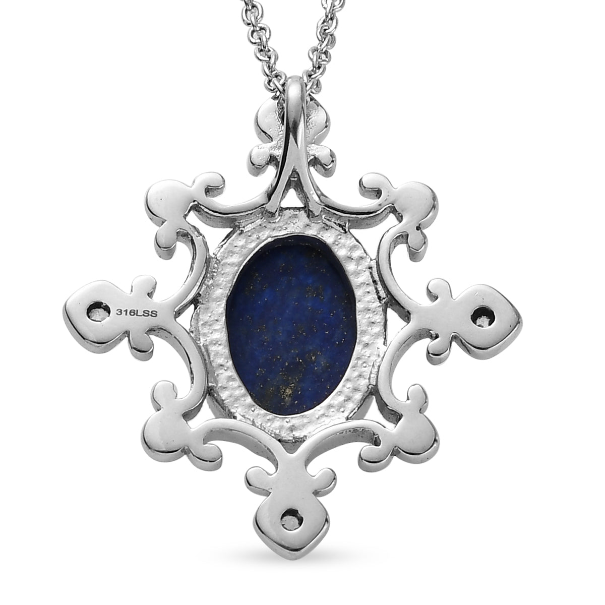 Lapislazuli und Zirkon-Anhänger mit Kette, 50 cm, Edelstahl ca. 6,80 ct