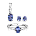 3er-Set AA Tansanit und Zirkon Ring, Ohrstecker und Anhänger 925 Silber platiniert ca. 1,85 ct
