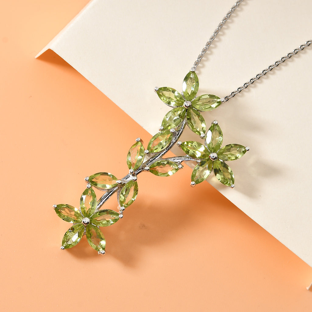 Natürlicher Peridot-Anhänger mit Kette, 50 cm, 925 Silber platiniert ca. 5,68 ct