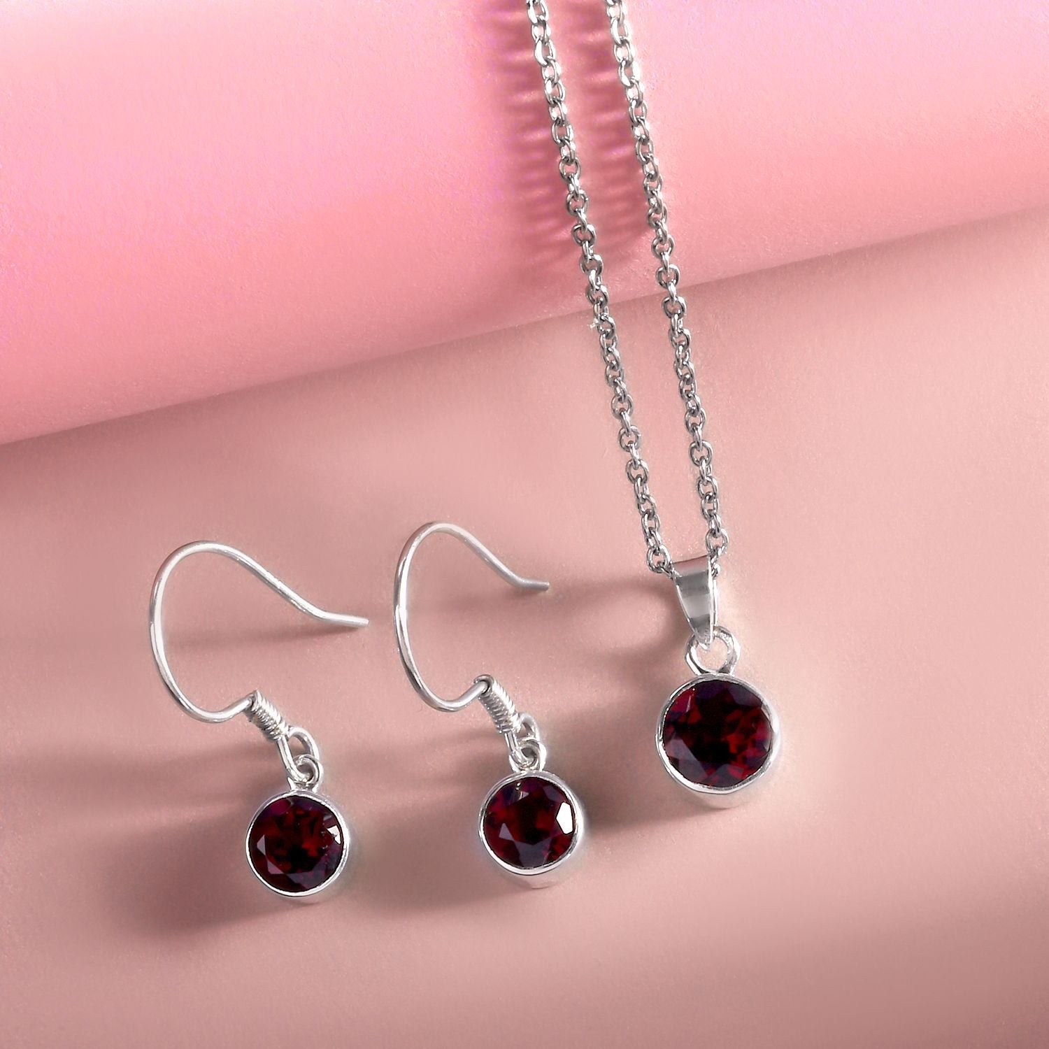 2er Set - Roter Granat-Anhänger mit Kette und Ohrringe, 925 Silber Edelstahl, ca. 3.48 ct