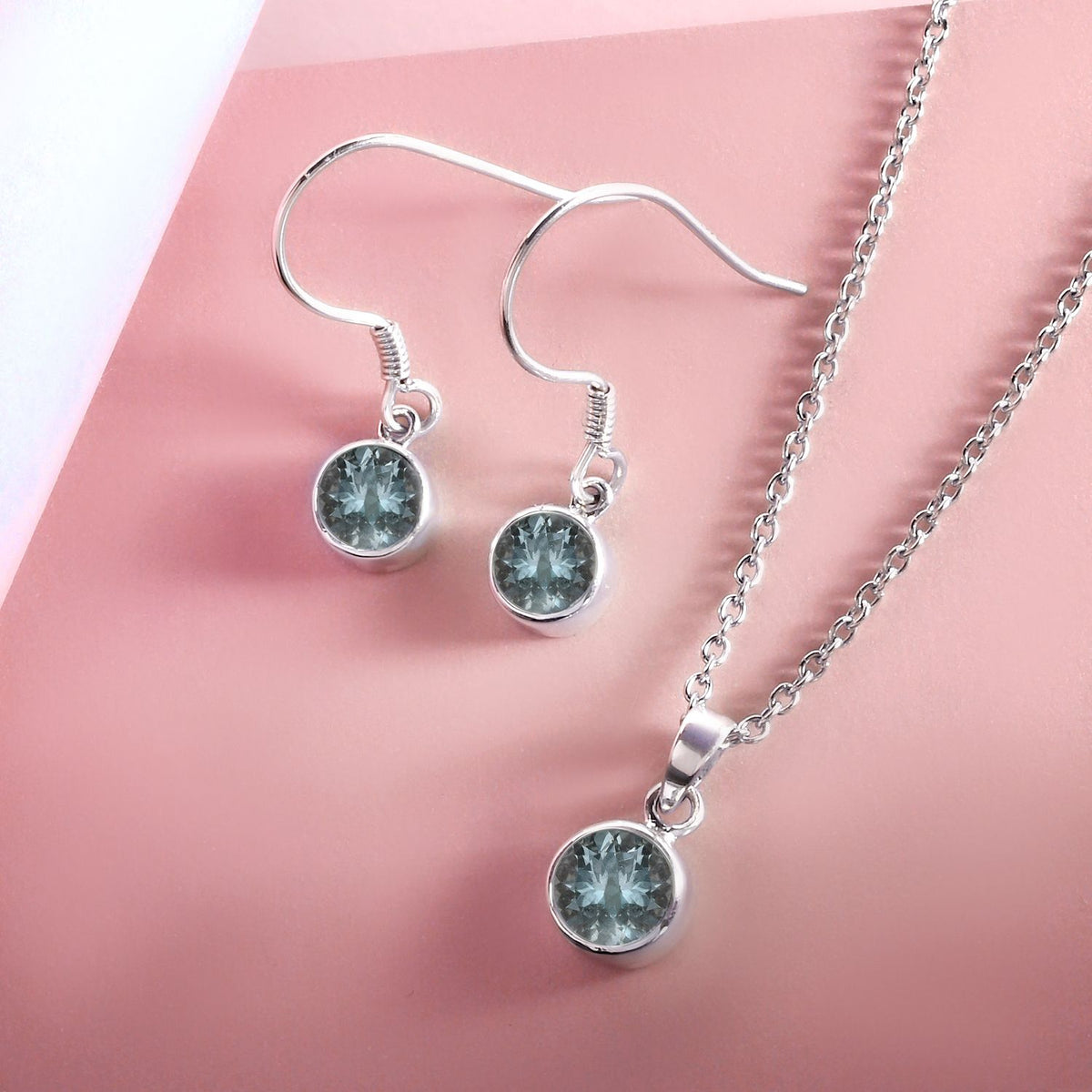 Aquamarin-Anhänger und Ohrringe aus 925 Silber, mit Kette aus Edelstahl ca. 2,45 ct