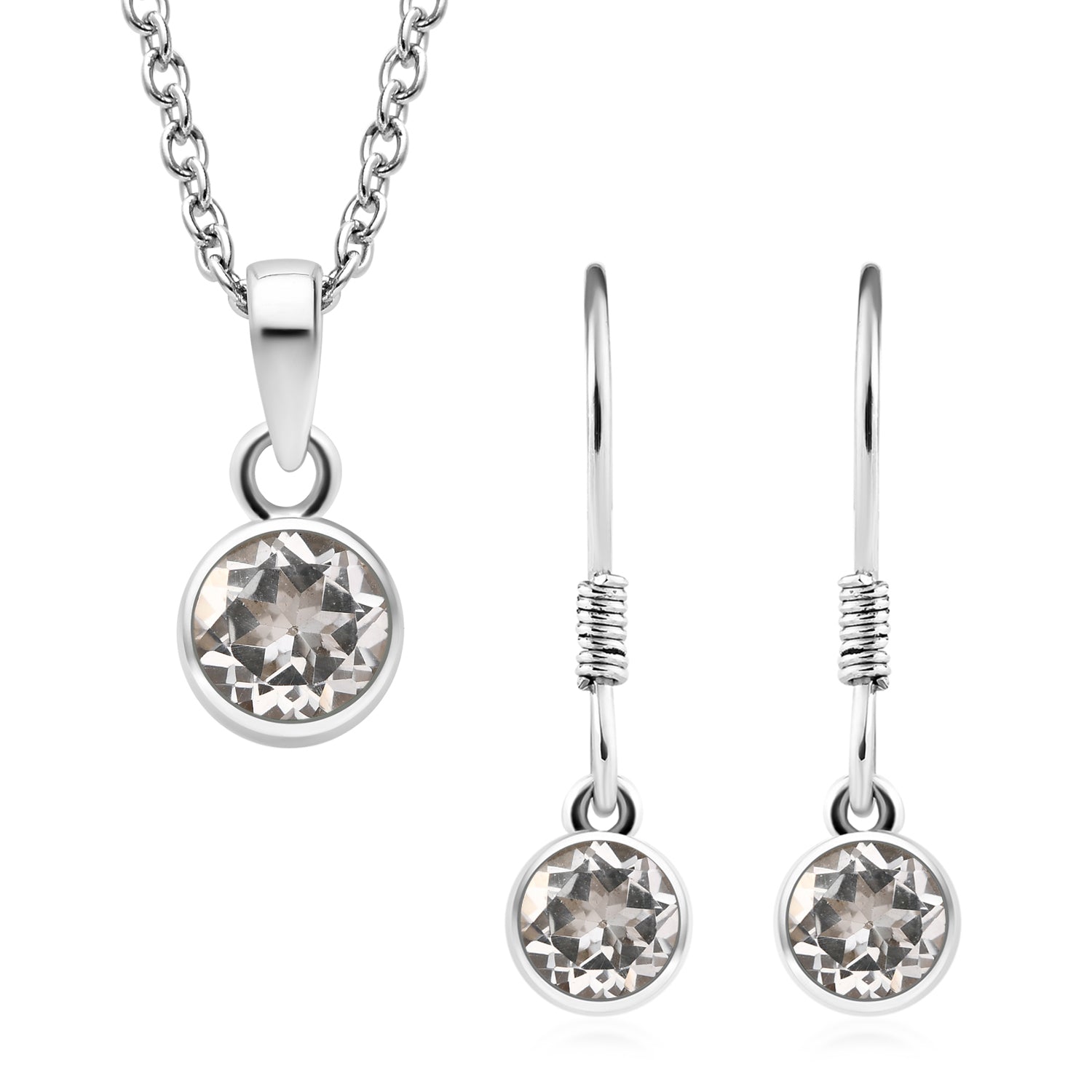 2er Set - Weißer Topas-Anhänger mit Kette und Ohrringe, 925 Silber Edelstahl, ca. 3.50 ct