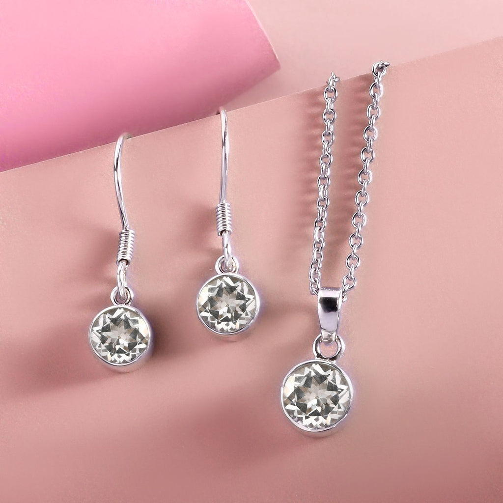 2er Set - Weißer Topas-Anhänger mit Kette und Ohrringe, 925 Silber Edelstahl, ca. 3.50 ct