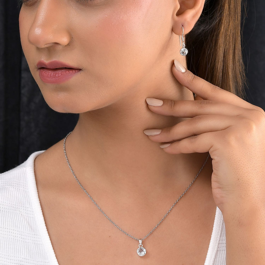 2er Set - Weißer Topas-Anhänger mit Kette und Ohrringe, 925 Silber Edelstahl, ca. 3.50 ct