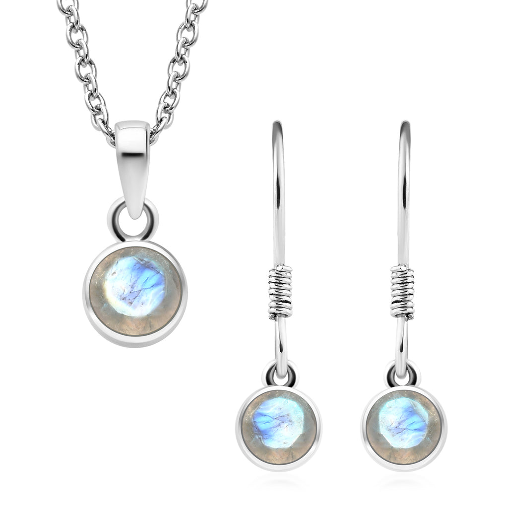 Regenbogen Mondstein-Anhänger und Ohrringe aus 925 Silber, mit Kette aus Edelstahl ca. 2,76 ct