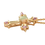 Natürlicher Äthiopischer Opal und Rosa Saphir Kreuz Anhänger mit Silberkette 50 cm 925 Silber vergoldet ca. 0,26 ct