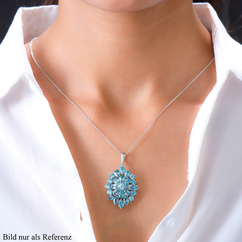 Kambodschanischer, blauer Zirkon-Anhänger mit Kette, 50 cm, 925 Silber platiniert ca. 14,43 ct