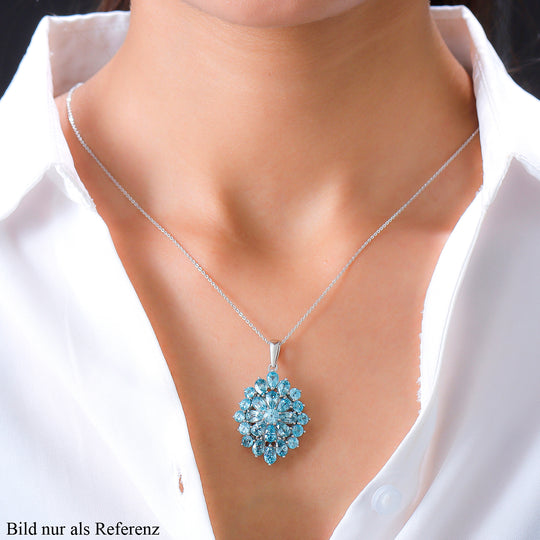 Kambodschanischer, blauer Zirkon-Anhänger mit Kette, 50 cm, 925 Silber platiniert ca. 14,43 ct