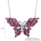 Rhodolith Granat Schmetterling Anhänger mit Silberkette 50 cm 925 Silber platiniert ca. 5,19 ct