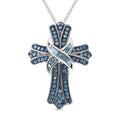 Blauer Diamant-Kreuz-Anhänger mit Kette, ca. 40+5 cm, 925 Silber platiniert ca. 0.50 ct