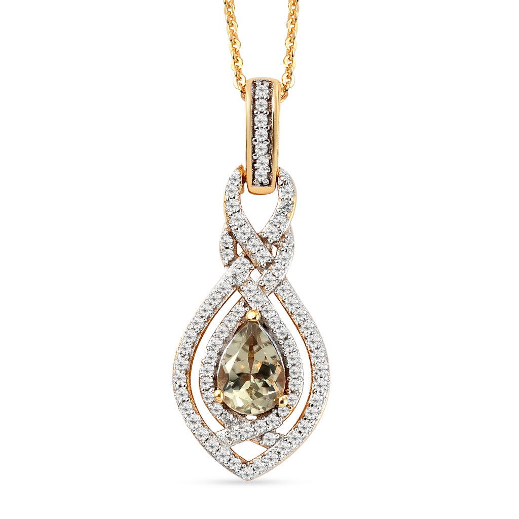 AAA Turkizit und weißer Zirkon-Anhänger mit Kette, ca. 50 cm, 925 Silber Gelbgold Vermeil ca. 1,29 ct