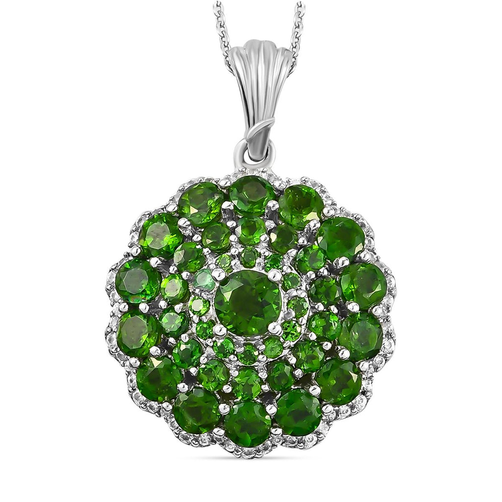 Natürlicher Chromdiopsid-Anhänger mit Kette, 925 Silber platiniert ca. 5.29 ct