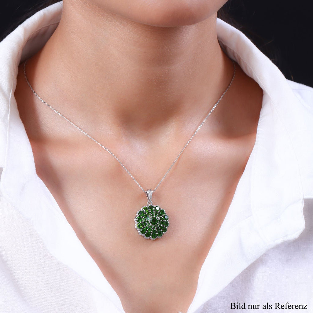 Natürlicher Chromdiopsid-Anhänger mit Kette, 925 Silber platiniert ca. 5.29 ct