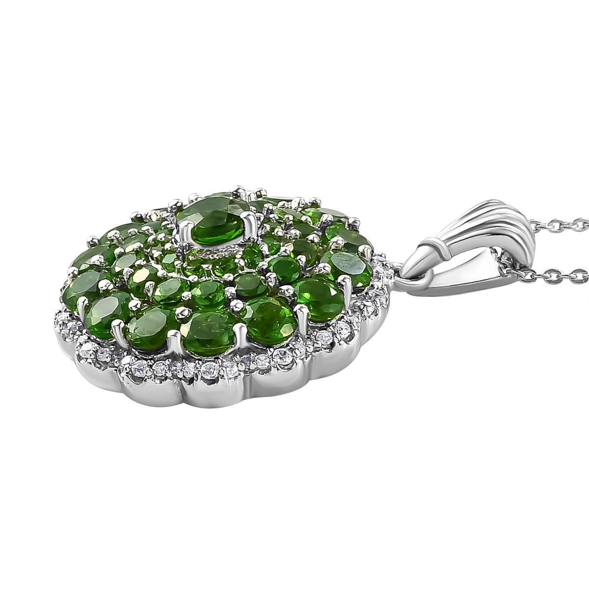 Natürlicher Chromdiopsid-Anhänger mit Kette, 925 Silber platiniert ca. 5.29 ct