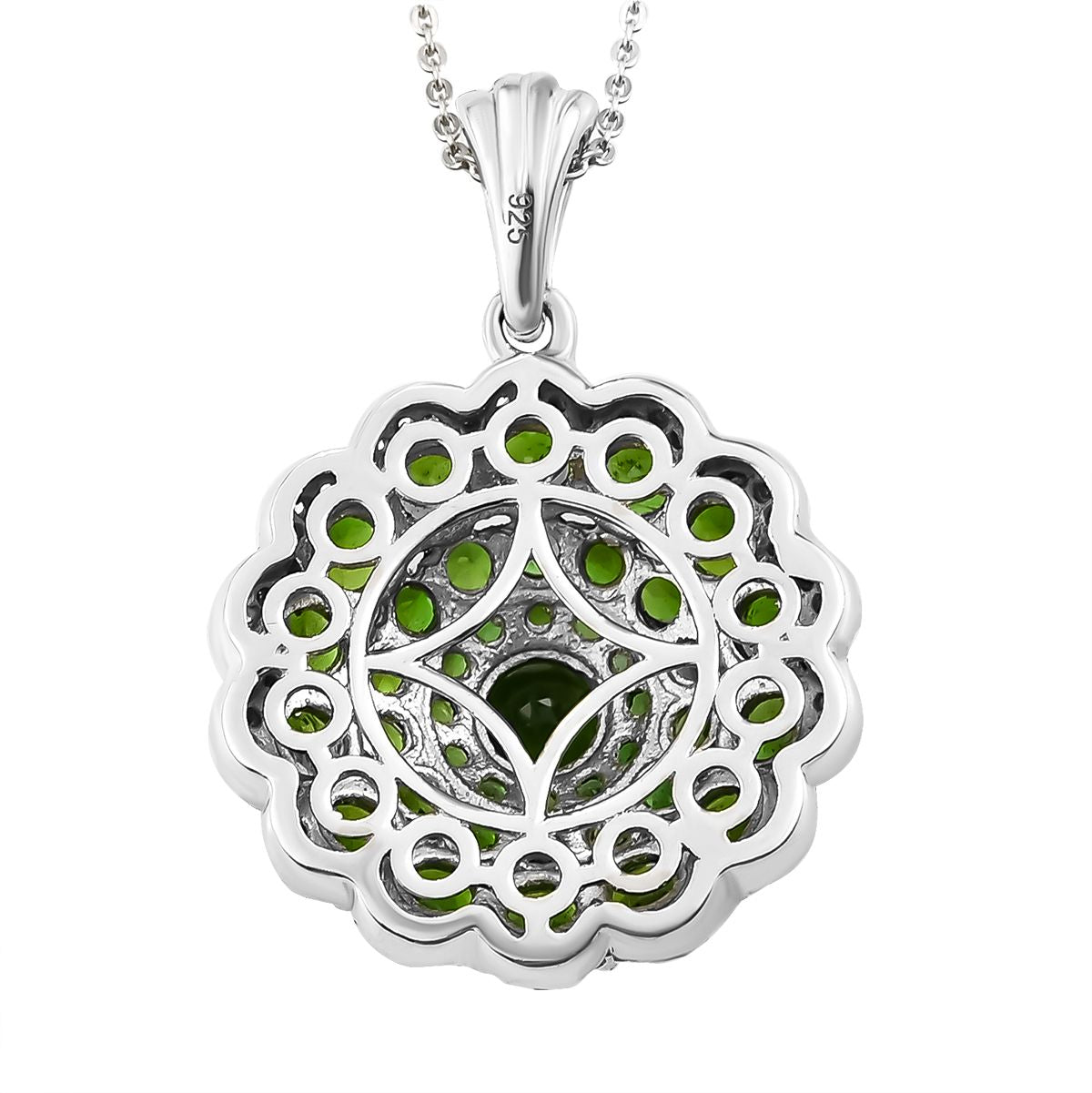 Natürlicher Chromdiopsid-Anhänger mit Kette, 925 Silber platiniert ca. 5.29 ct