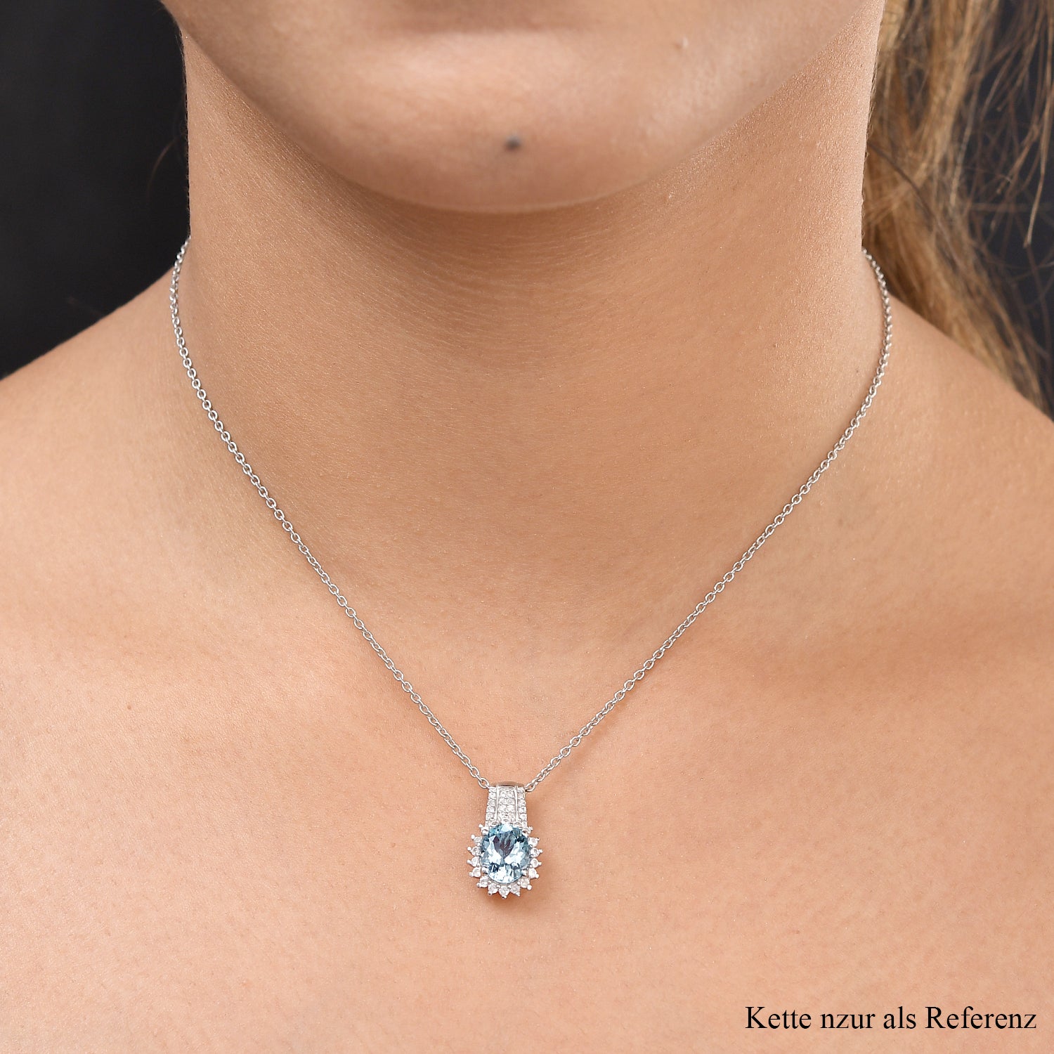 Espirito Santo Aquamarin und weißer Zirkon-Anhänger mit Kette, ca. 1.96 ct