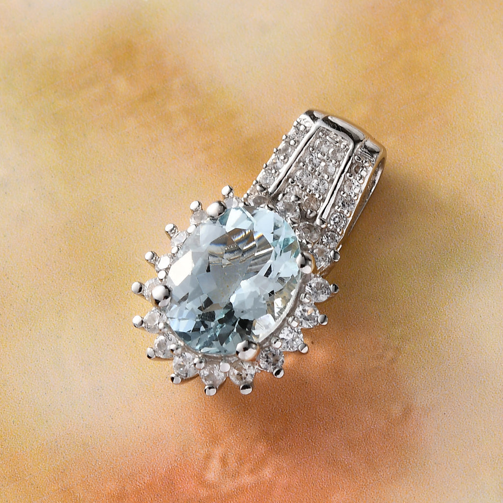 Espirito Santo Aquamarin und weißer Zirkon-Anhänger mit Kette, ca. 1.96 ct