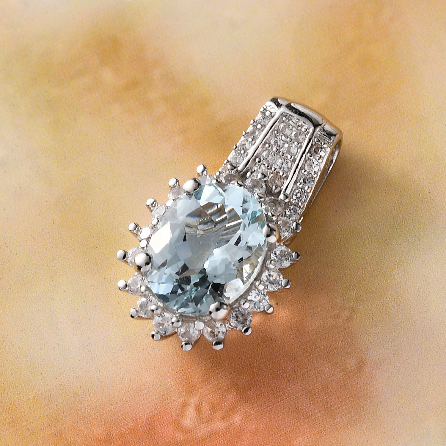 Espirito Santo Aquamarin und weißer Zirkon-Anhänger mit Kette, ca. 1.96 ct