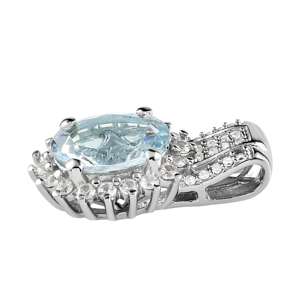 Espirito Santo Aquamarin und weißer Zirkon-Anhänger mit Kette, ca. 1.96 ct